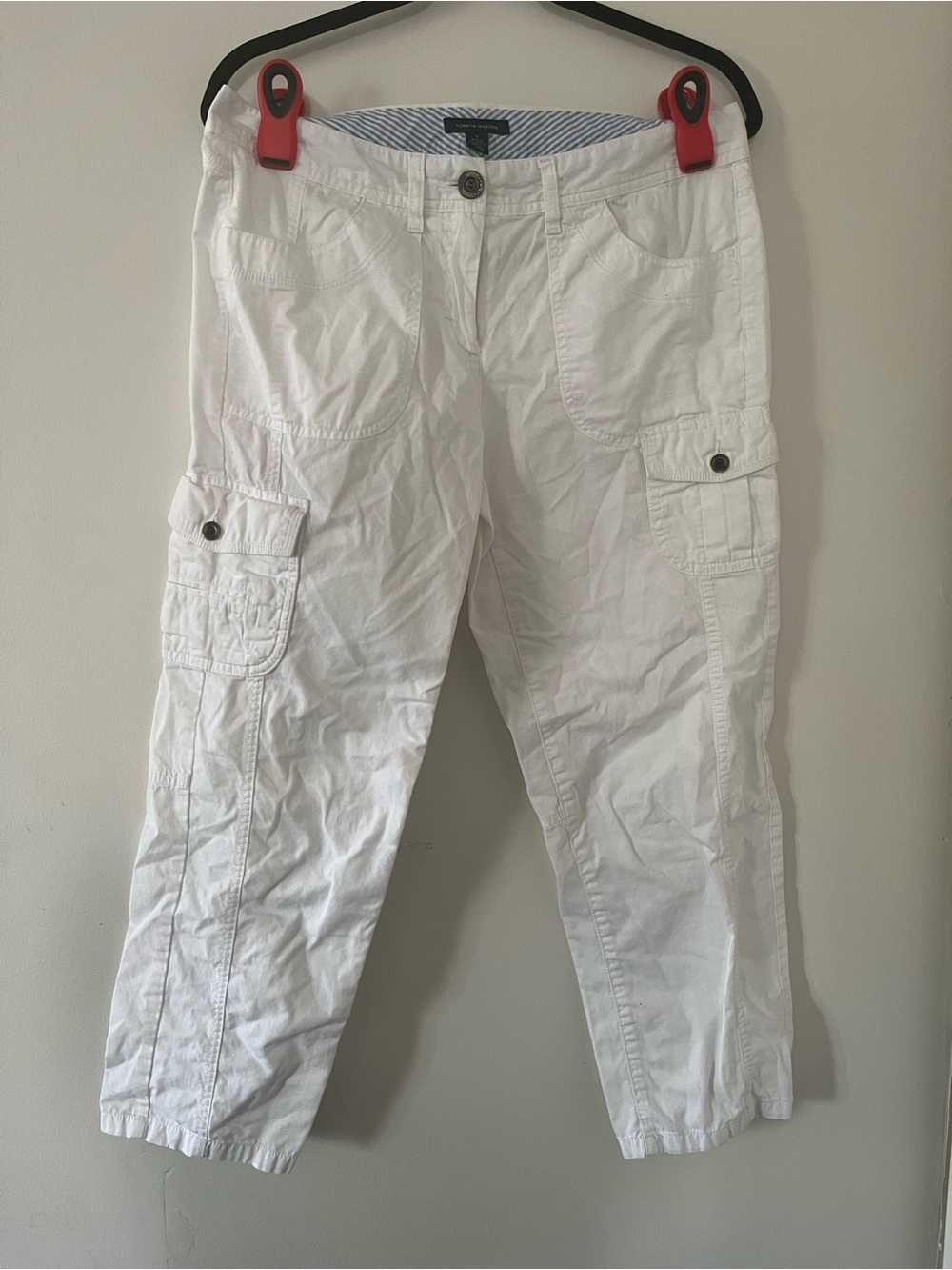 Tommy Hilfiger White 100% Cotton Cargo Pants 8 Utility Hiking Outdoors Summer
